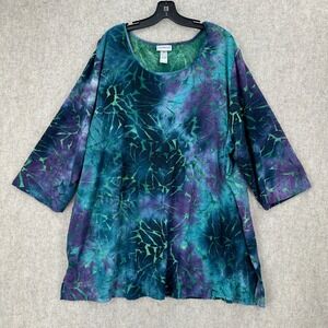 Catherines Plus‎ Size 3X Tie Dye Velvet Burnout Tunic Top 3/4 Sleeve